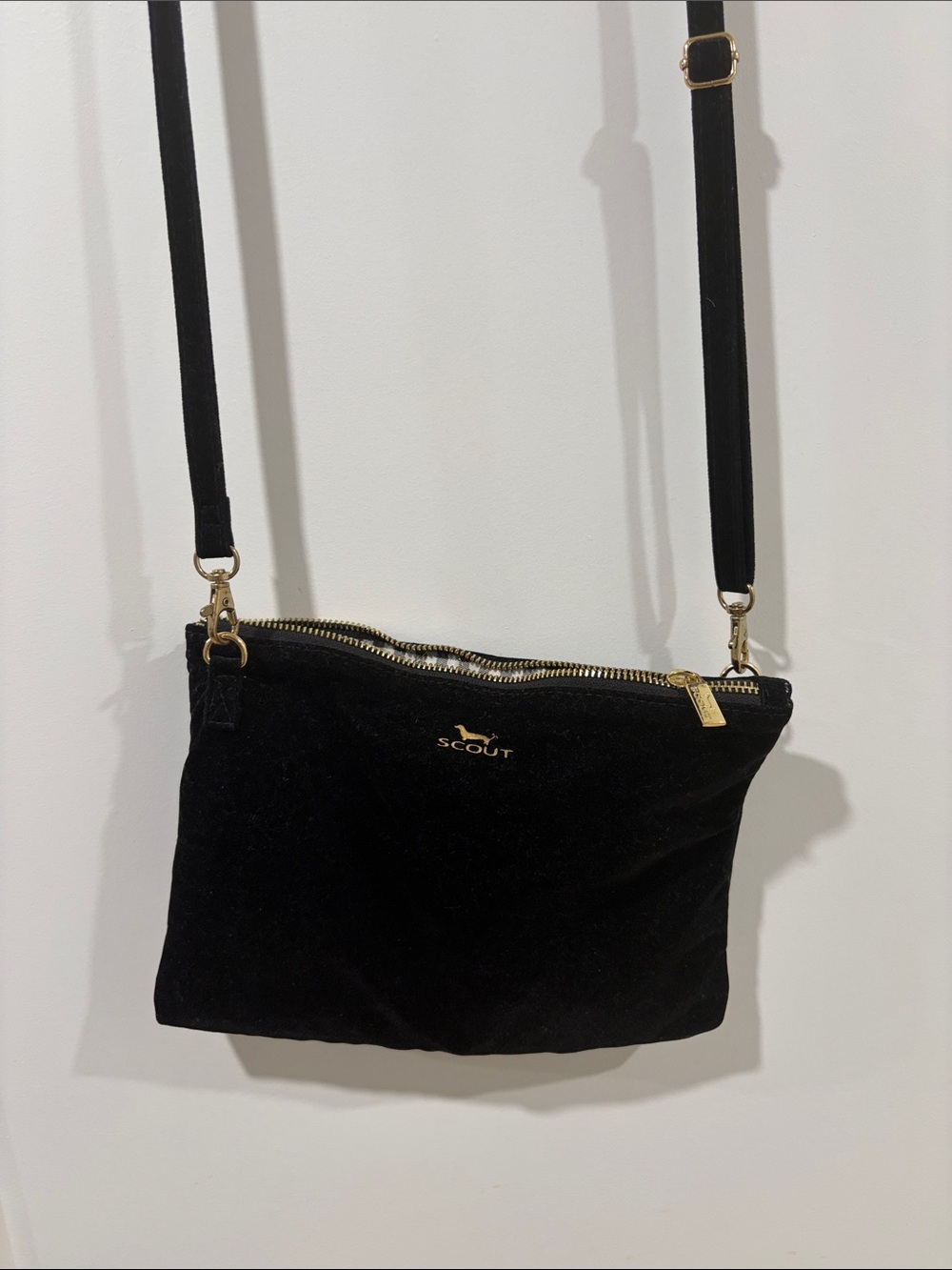 Scout Black Velvet Crossbody with Gold Hardware